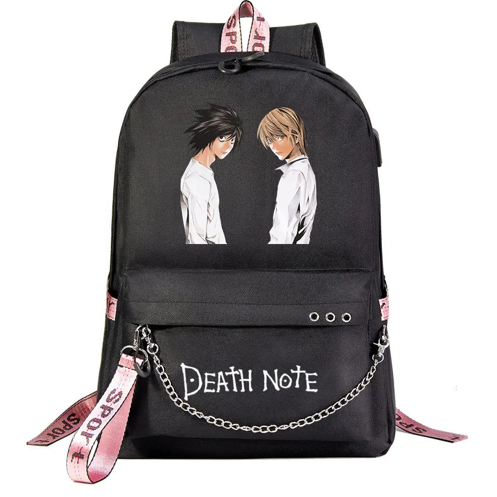 New Anime Death Note Backpack For Teenager Kids Student Travel Bag USB Charging Chain Bundle Laptop Backpack Bookbag Mochila