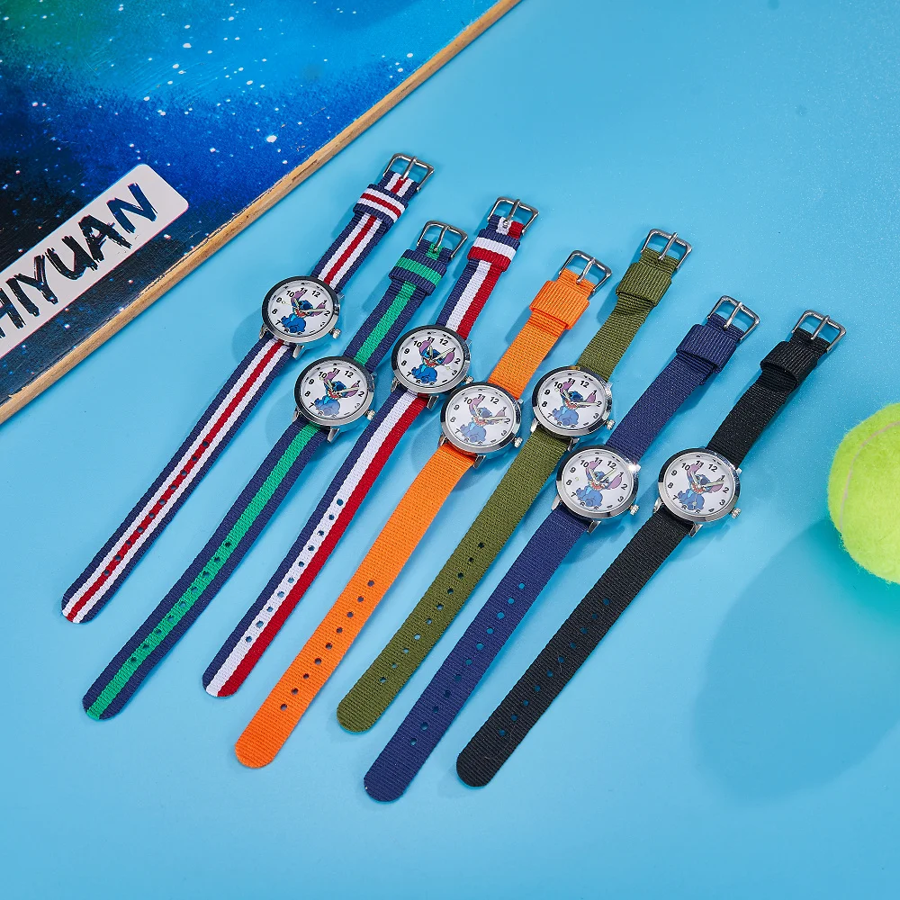 Disney Cartoon Stitch Children's Watches Girls Canvas Strap Women Quartz Watch Kids Student Ladies Waterproof Clock gifts