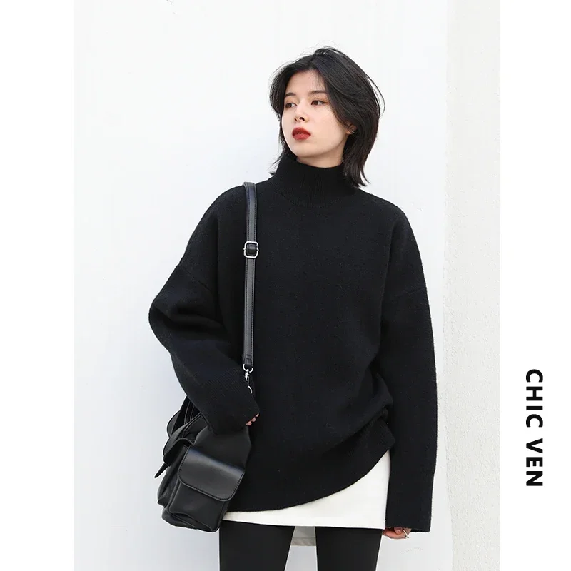 CHIC VEN Women\'s Sweater Solid Turtleneck Loose Pullover Womens Winter Sweaters Thick Warm Woman Tops Female Coat Autumn 2022