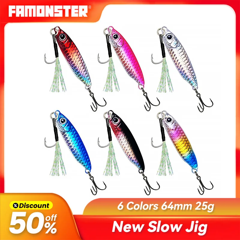 Famonster Fishing Hard Lure Artificial Bait Super Tackle Metal Jig Slow Sinking Iron Lead Plate Jigging Wobbler Pike Bass Winter