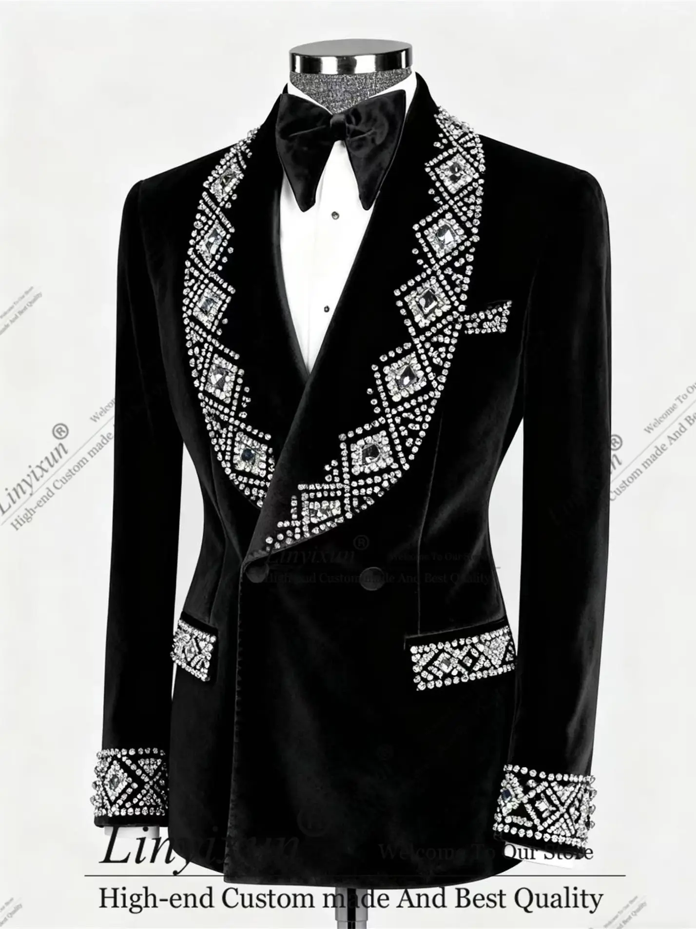 

Shiny Diamond Men Suits Customized Wedding Tuxedos Stunning Ornament Beads 2 Pieces Sets Groom Male Blazers Party Costume Homme