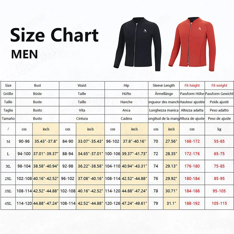 Men\'s Split Long Sleeve Surf Snorkel Top Jacket 2mm Neoprene Wetsuit Warm Water Sports Surf Diving Swimming