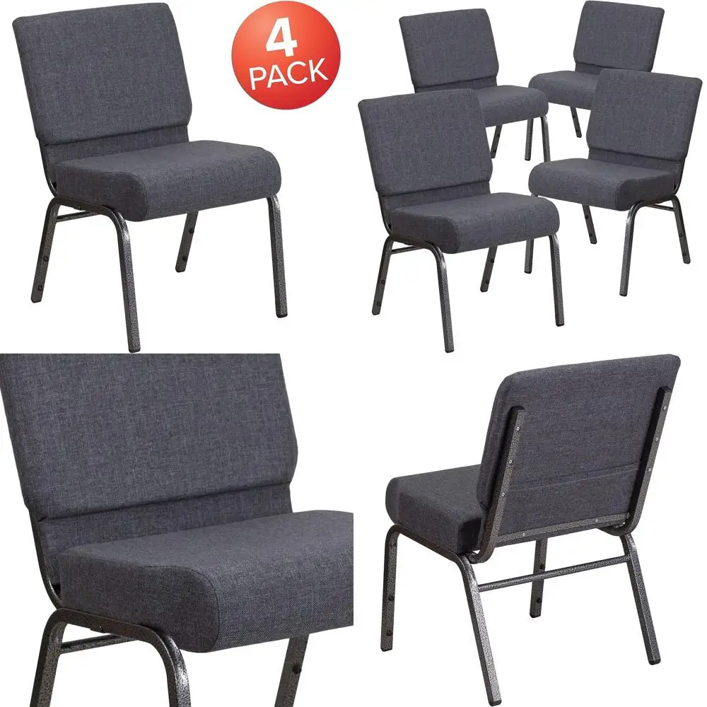 

Комплект из 4-х церковных стульев серии HERCULES, 21 дюйм в ширину, серого цвета - Silver Vein e