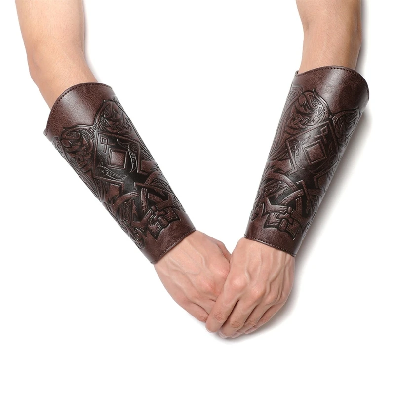 Middle Ages Wristband Perfect for Costume Parties Gatherings Cosplay Embossed Gauntlet Bracer Gauntlet Brown Wristband