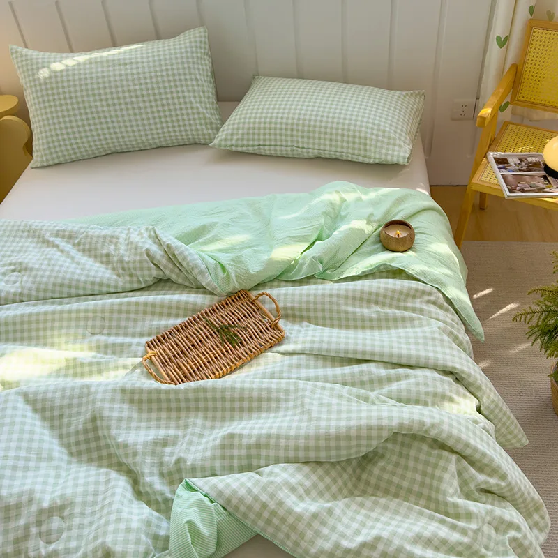 Fotografia 5: Cobertor Japonês de Verão com Grade, Aconchegante e Respirável, Manta Refrescante Xadrez para Cama, Super Macio de Poliéster e Algodão, Decoração para Casa