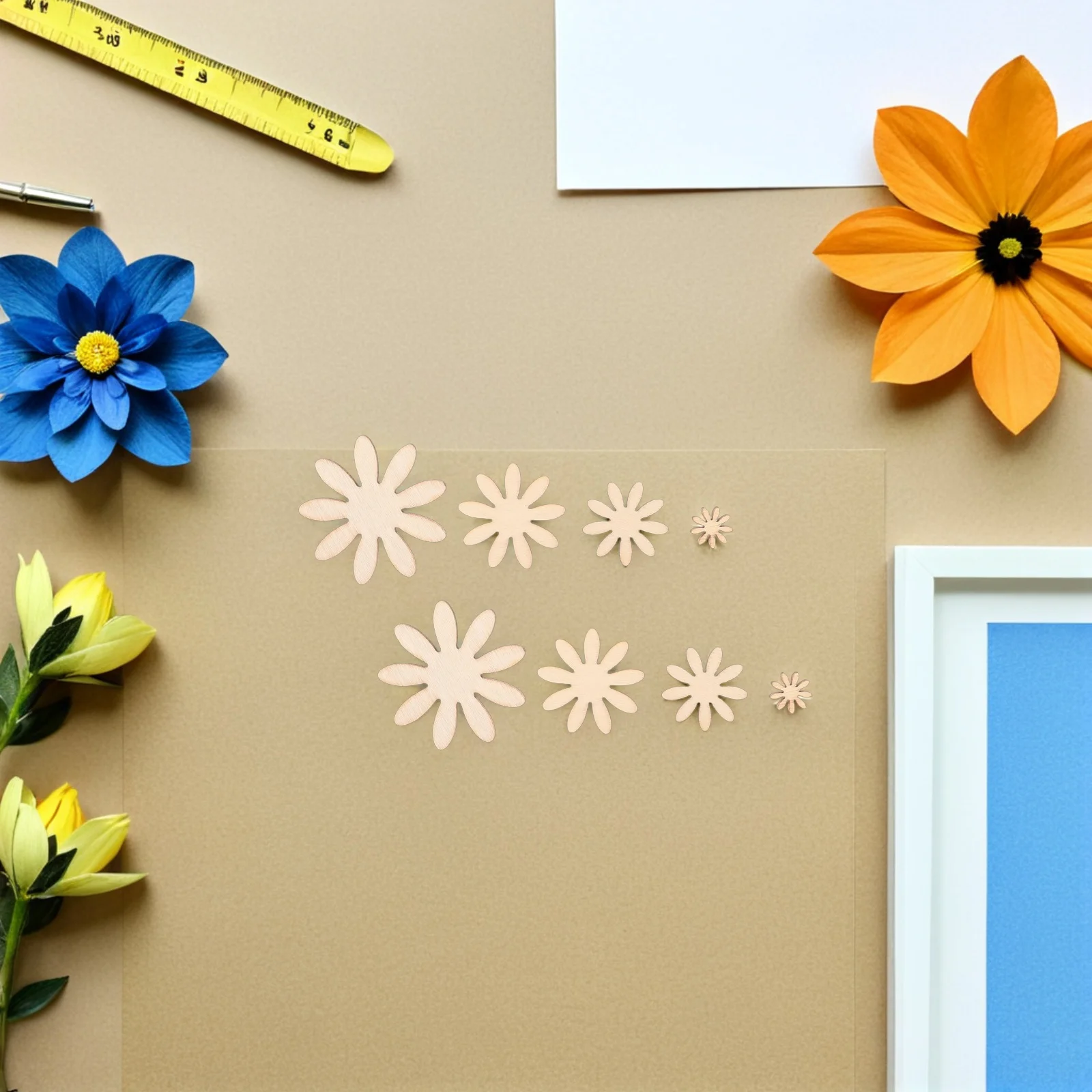 

350pcs Wood Flower Cutouts Unfinished Wooden Slices Diy For Kids Painting Decoration Floral Shape Blocks Educational Puzzle Mini