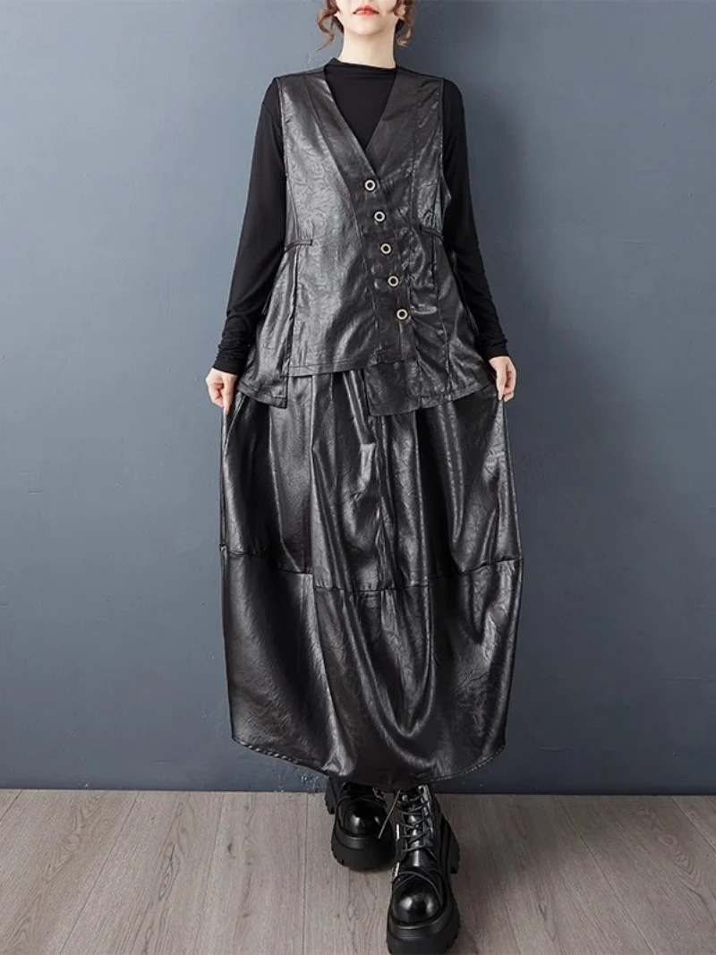 

Trendy Suit 2025 Autumn New Loose Dark Temperament Irregular Lace Up Versatile Vest Elastic Waist Skirt Two-Piece Set w1264