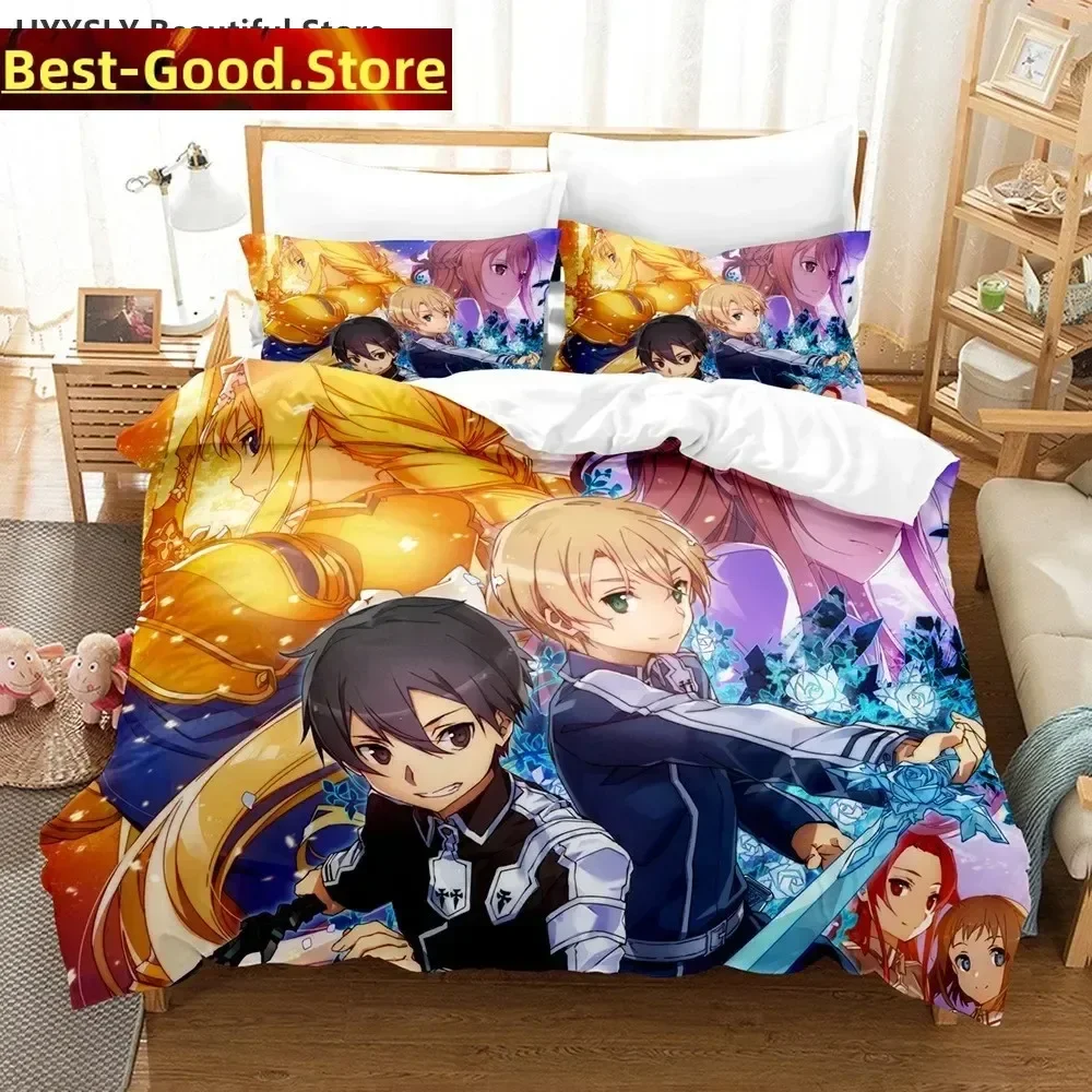 Fashion Sword Art Online Bedding Set 3D Anime Polyester Quilt Cover Pillowcases Queen King For Kids Gift Anime Duvet Cover Sets