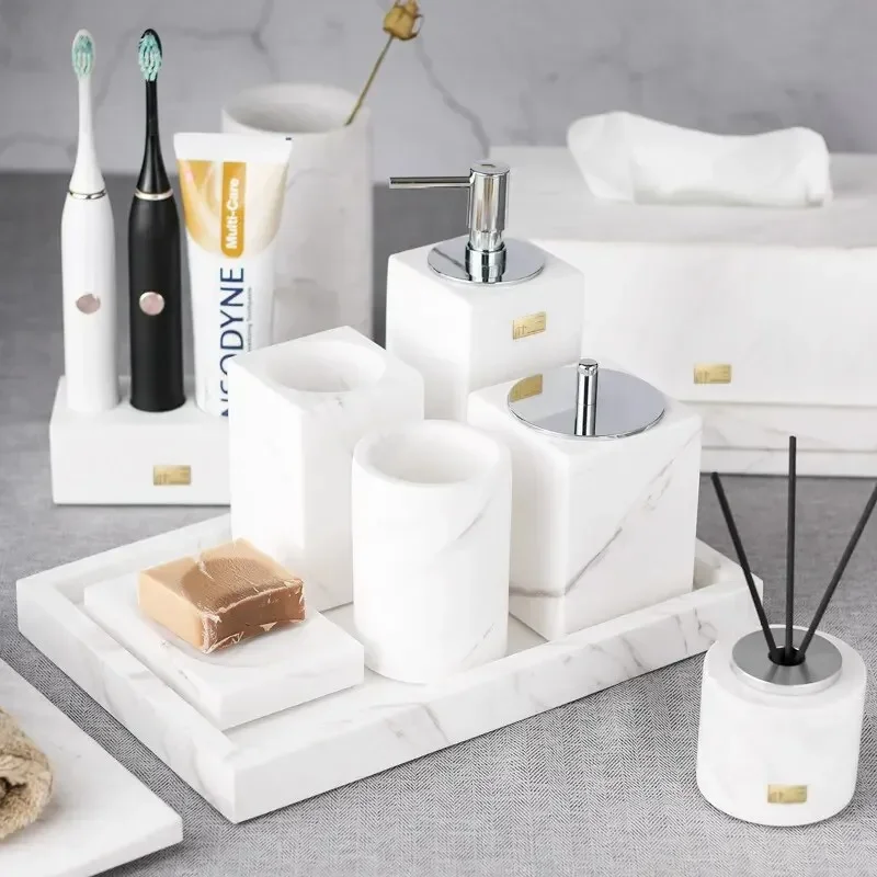 

new Nordic Bathroom Natural Marble Household Accessories Mouth Cup Toothbrush Holder Liquid Soap Dispenser Container Washing