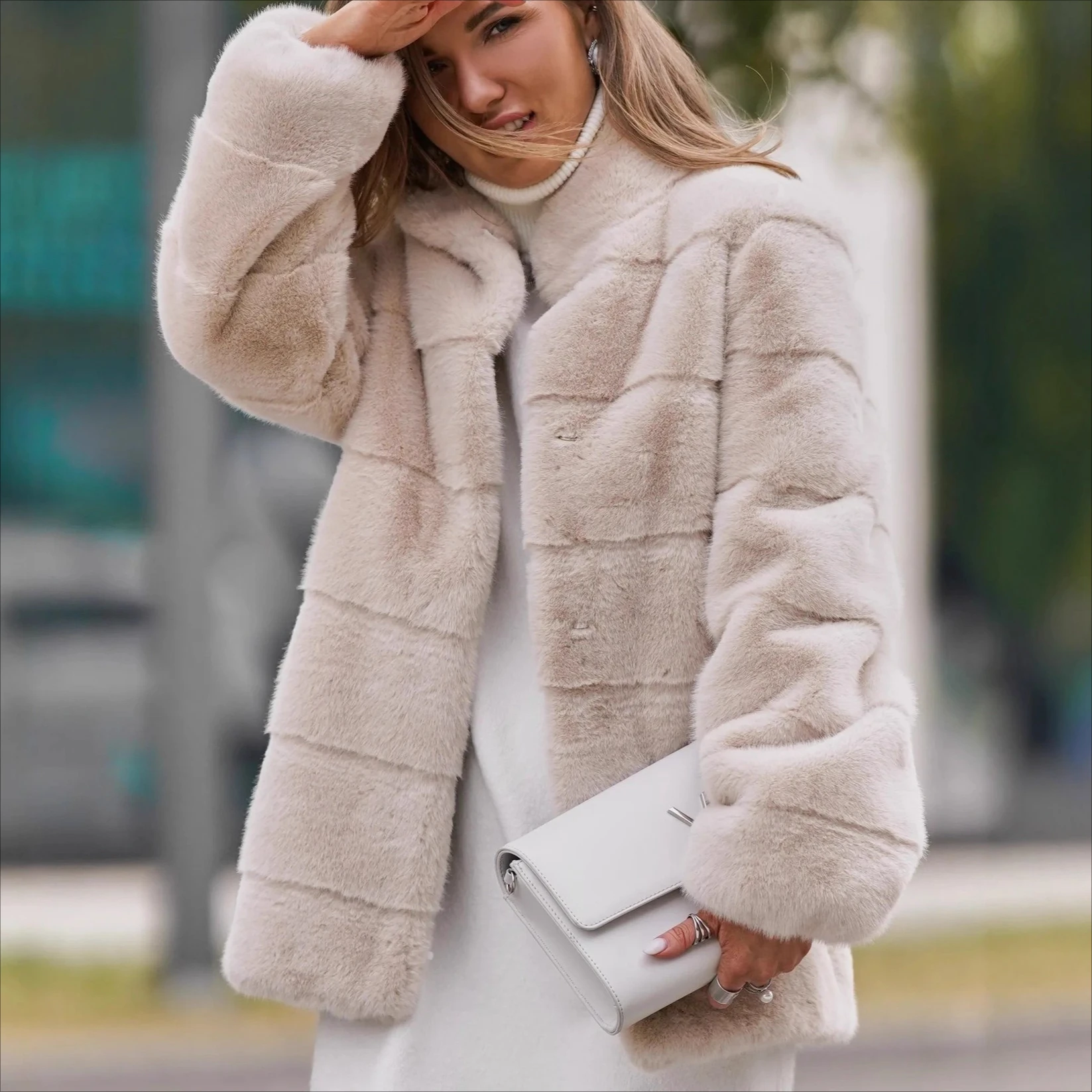 

Jackets Faux Fur Women Coats Overcoats Stand Collar Long Sleeves Single Breasted Thick Straight Elegant Y2k Autumn Winter 2025