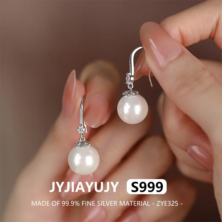 

JYJIAYUJY 100% Whole Original Fine Silver S999 Drop Earrings With Shell Pearl Elegance Daily Wear Gift For Women Use ZYE325