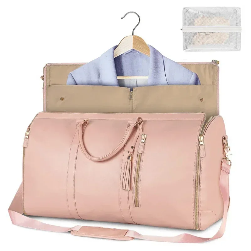 

1pc Foldable Women's Travel Convenient Carry-on Clothing Bag Large PU Leather Duffel Bag Women's Business Travel Bag
