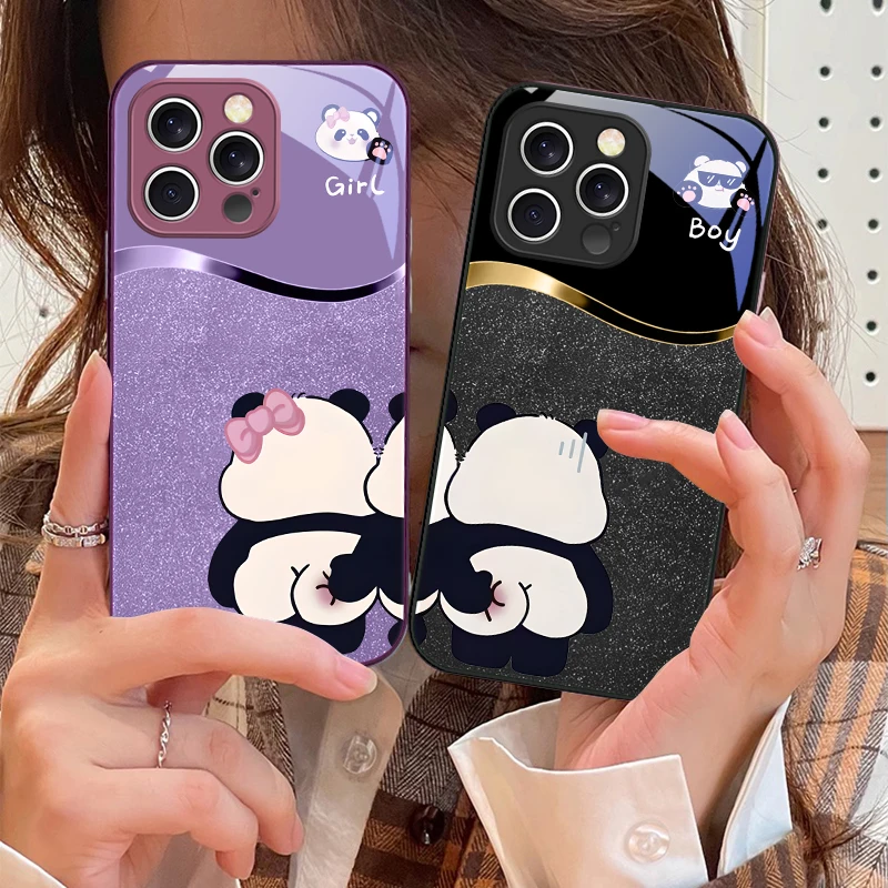 

Cartoon style panda theme For iPhone 17 Air 16 E 15 14 13 Plus 12 mini 11 17 Pro Max XR Xs Max 16E 7 8 Tempered Glass Phone Case