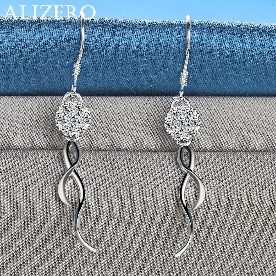 ALIZERO 925 Sterling Silver Earrins Crystal Zircon Drop Earrings For Women Fashion Wedding Party Jewelry Gift