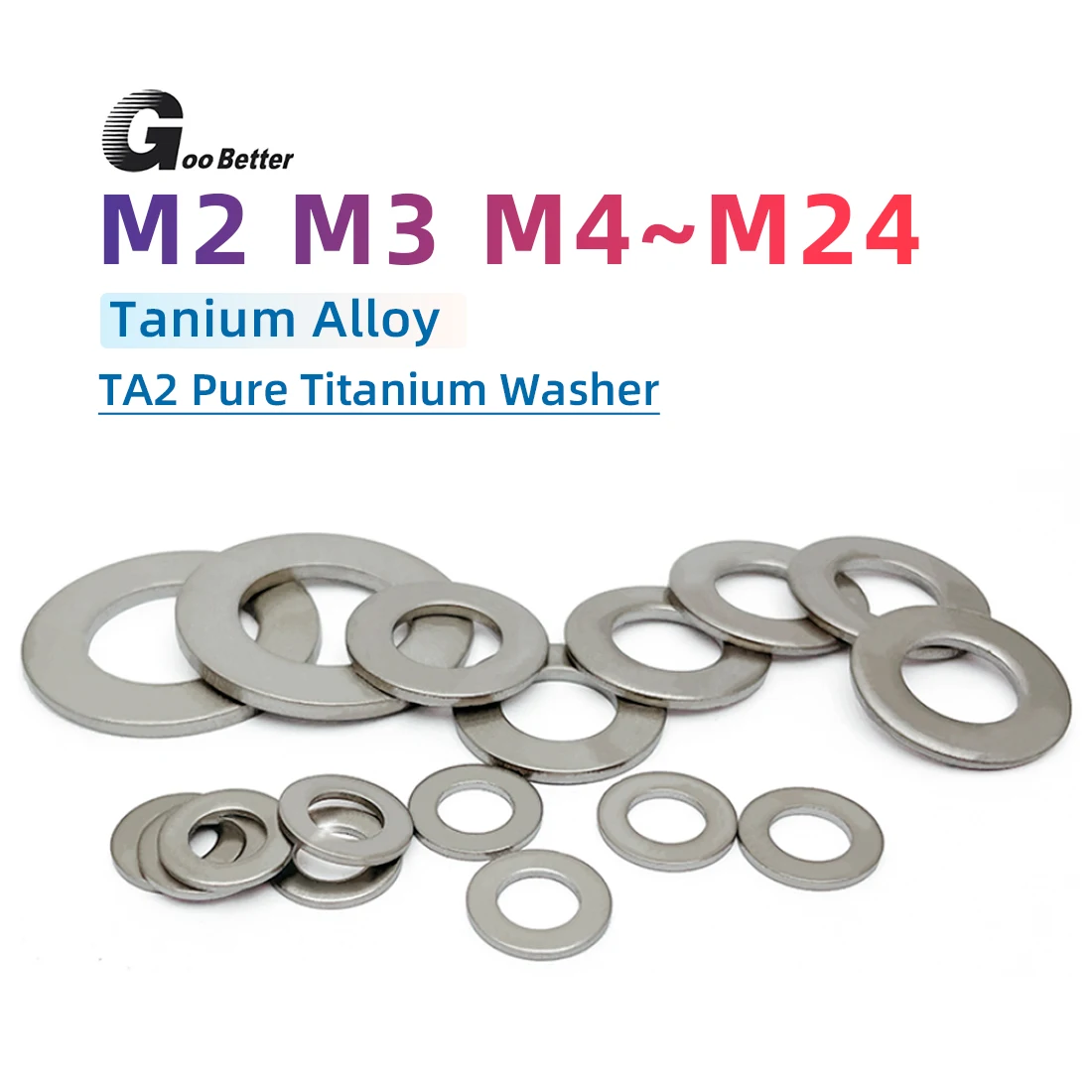 

TA2 Titanium Metric Flat Washers M2 M3 M4 M5 M6 M7 M8 M10 M12 M14 M16~M24 Ti GR2 for Screw