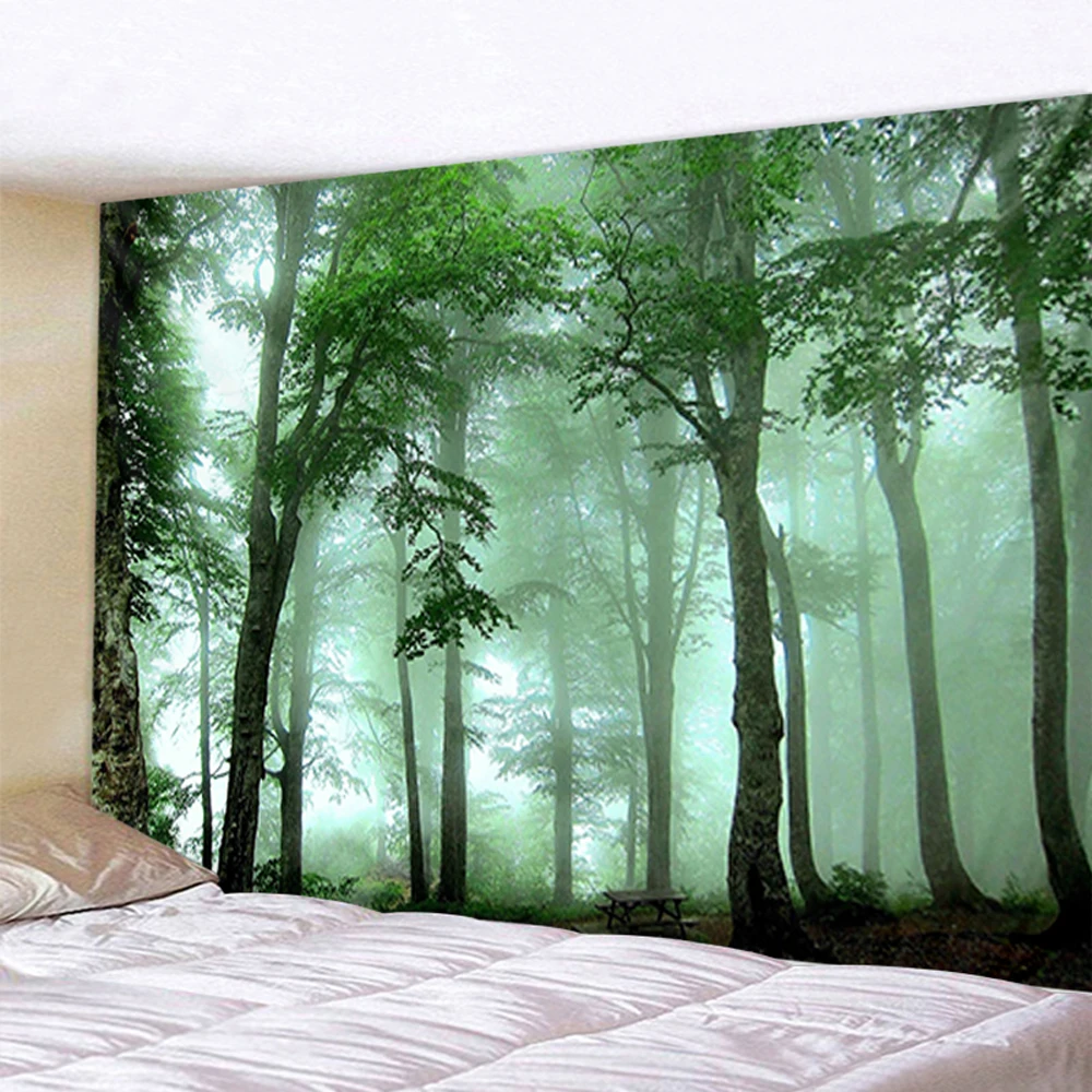 Misty Forest Plants Wall Hanging Tapestry Art Deco Blanket Curtains  At Home Bedroom Living Room Decor  Decoration