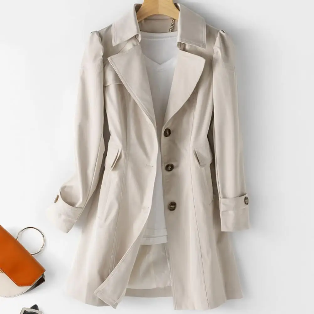 Women's Long Slim Coat Elegant Stylish Single-Breasted Jacket Solid Color Coat for Business or Casual Style