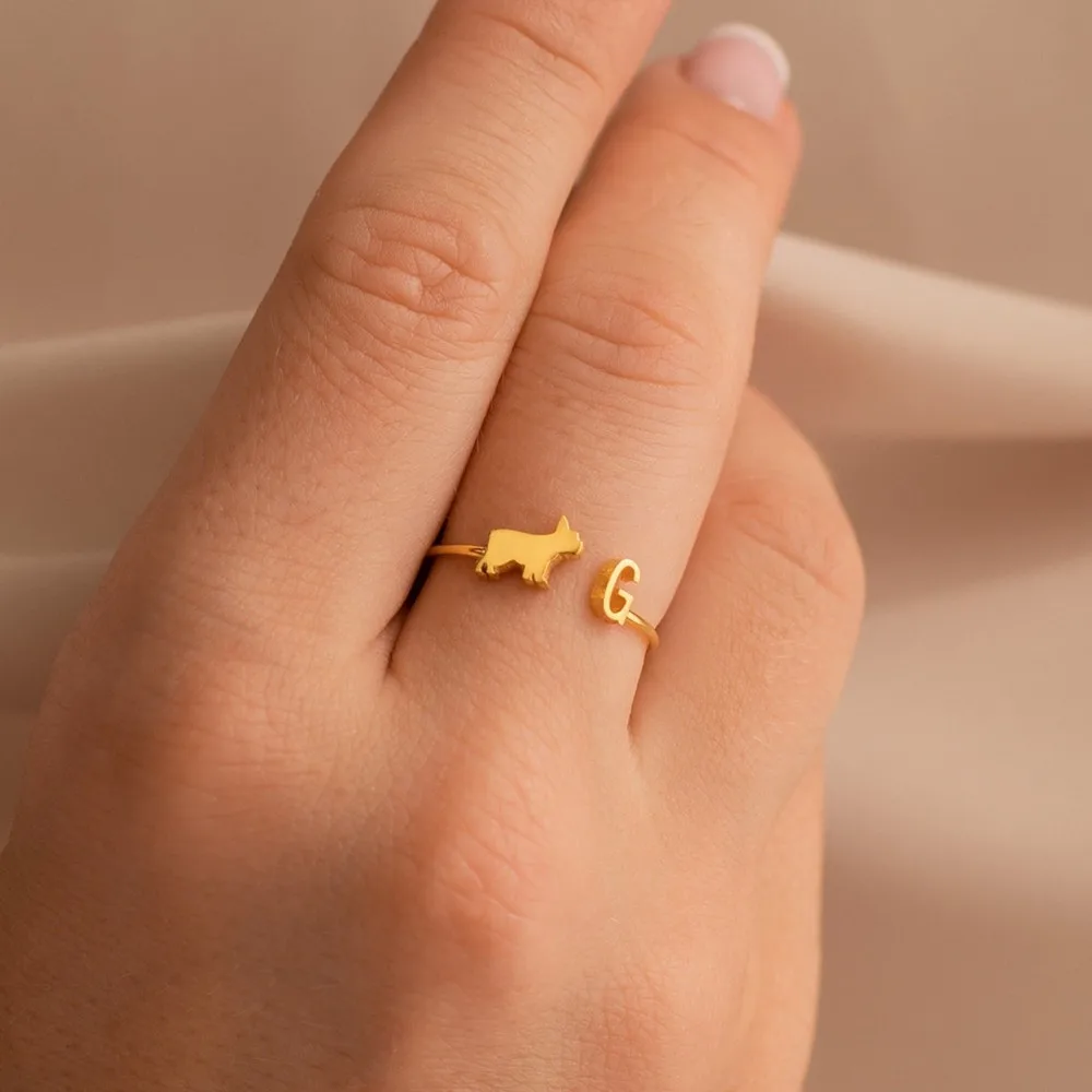 

Custom Pet Initial Ring Minimalist Jewelry Personalized Animal Name Adjustable Knuckle Rings Valentine's Day Gift