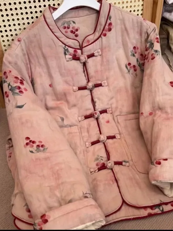 

Retro Chinese Sle Women's Cotton Jaet Warmth Guaranteed Traditional Disk Buttons Faionable ort Coat for Winter