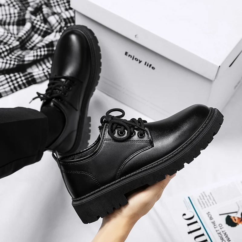 Men\'s Shoes 2023 New Summer British Black Casual Leather Shoes Men\'s Business Students Big Head Work Fashion Shoes