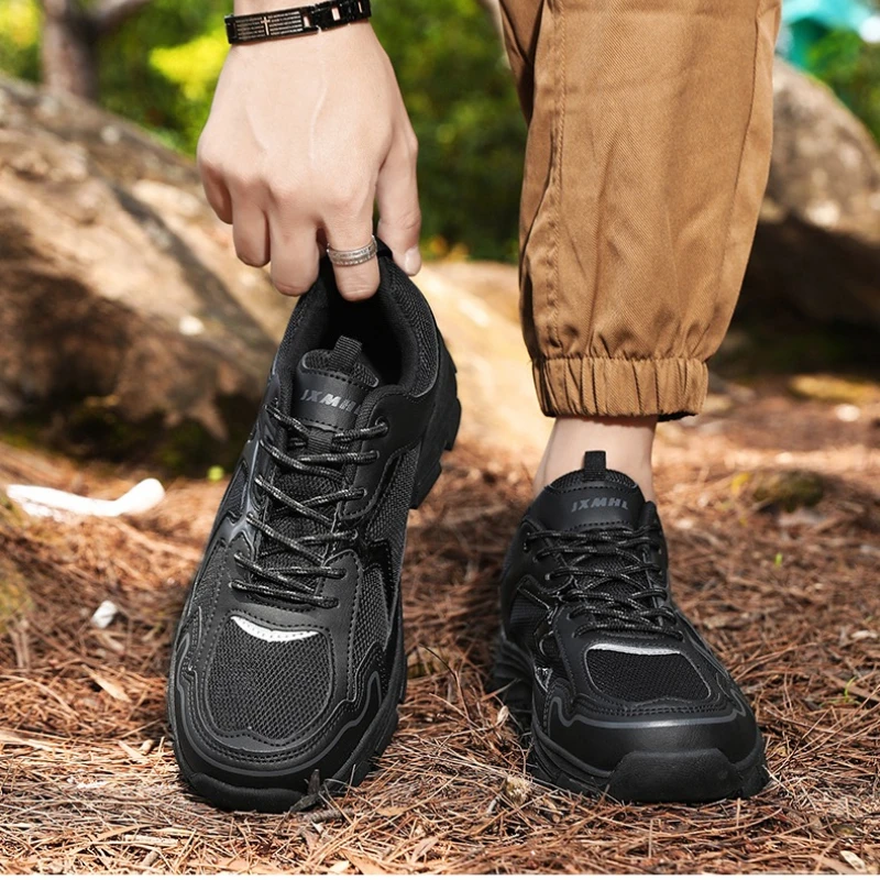 

Новые мужские дышащие сетчатые кроссовки на плоской подошве с низким берцем и круглым носком на шнуровке, уличные противоскользящие спортивные походные туфли большого размера