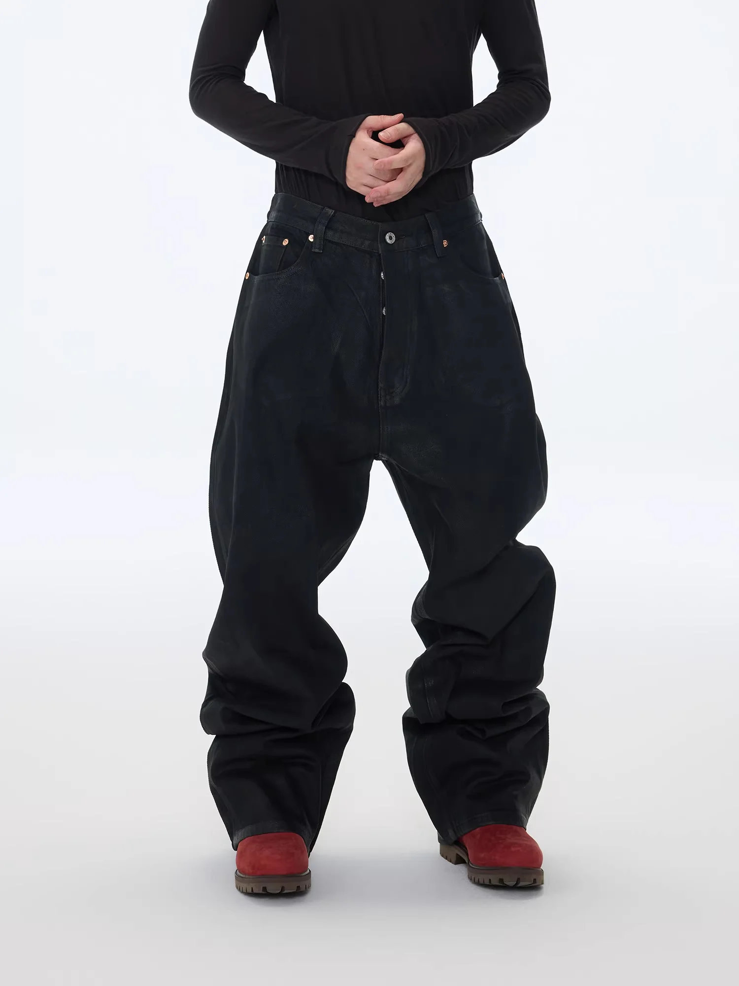 

Owen Seak Men Oil wax Denim Jeans Classic Gothic Men's Coated Casual High Street Straight Hip Hop Women Solid Jeans Loose Pants
