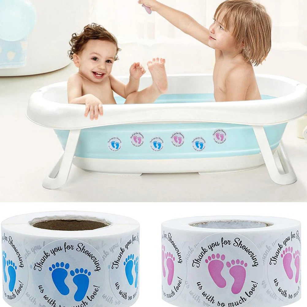 

2pcs Round Stickers Self-Adhesive Label Sticker Baby Shower Footprint Theme Newborn Gift Tags For Cookies Bags Candy Packaging