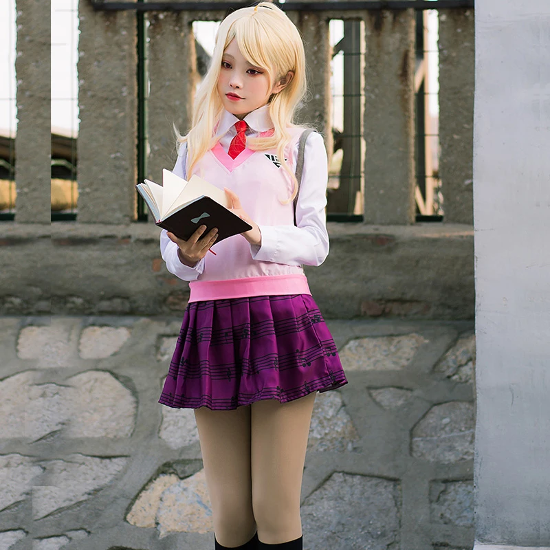 Danganronpa Kaede Akamatsu sukienka mundury Cosplay kostiumy Akamatsu kaede sukienki koszula spódnica skarpetki dziewczyna JK mundurek szkolny