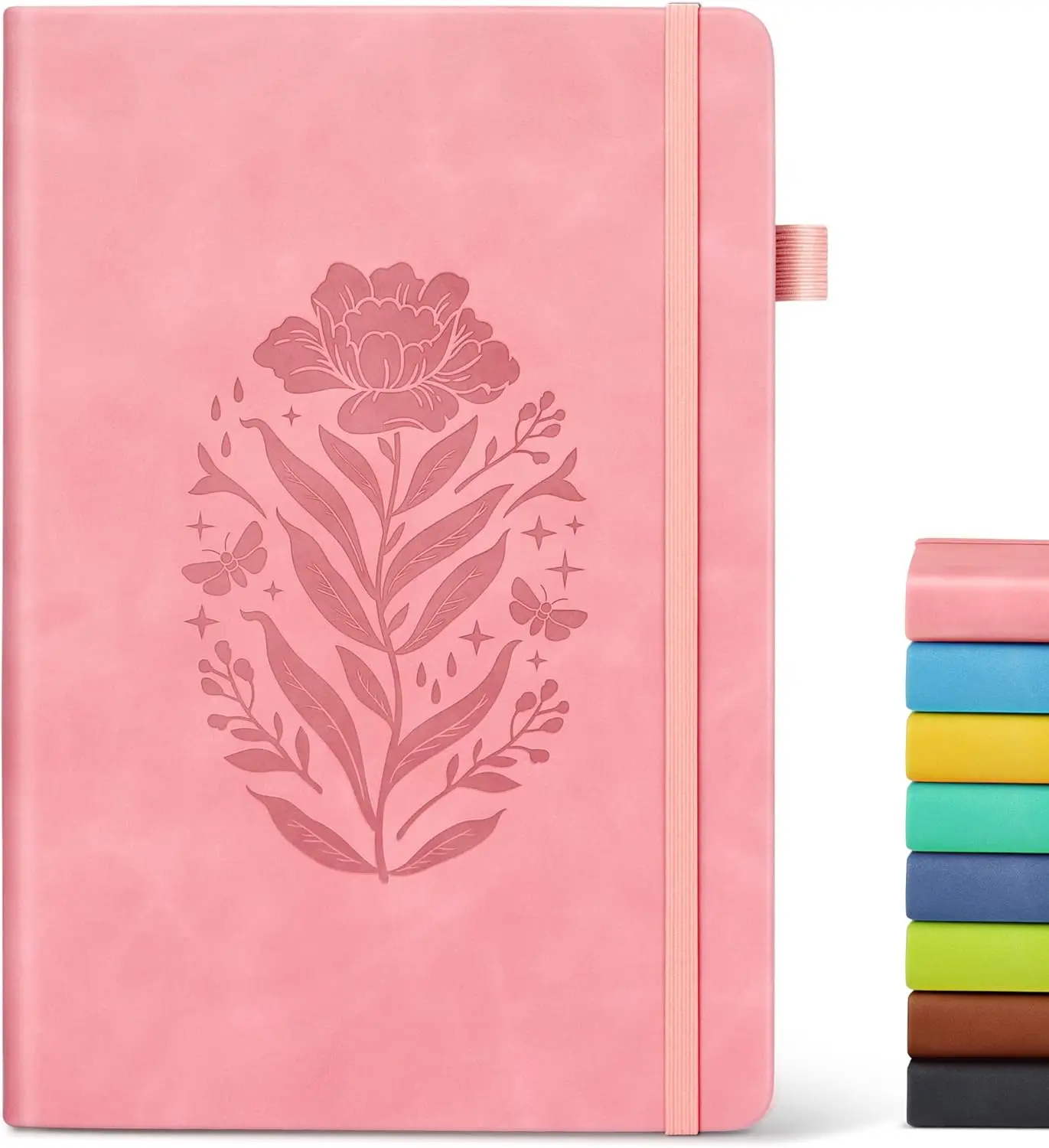 A5 Pink Hardcover Leather Journal for Women, 200 Pages Lined Notebook with Elastic Closure, Perfect for Writing and Travel