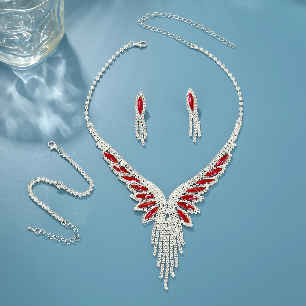 Creative Super Flash Wings Necklace Set Full Diamond Tassel Collarbone Chain Dress Fashion Jewelry Accessories