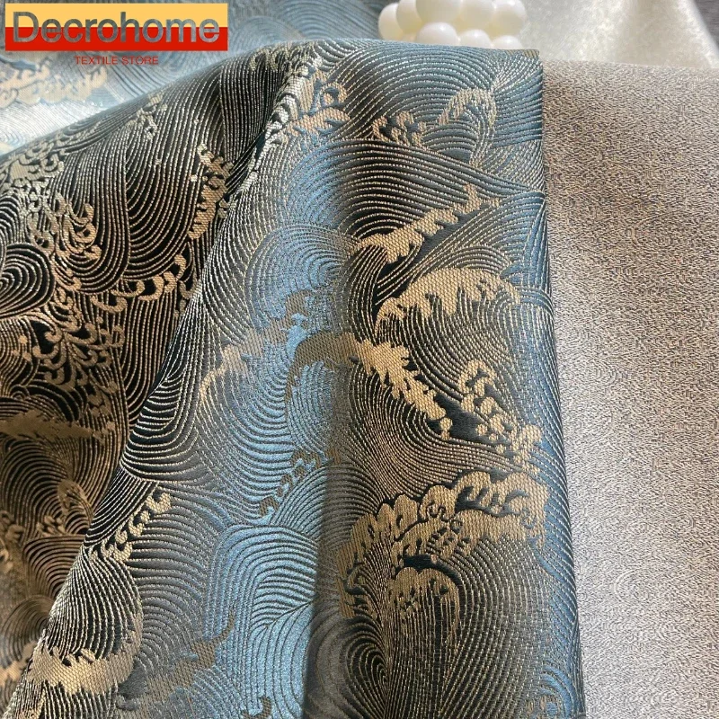 

Curtains for Living Dining Room Bedroom Chinese-style Auspicious Clouds Sea Tide Pattern High-precision Fabric Jacquard Villa