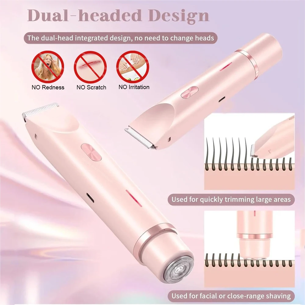 Electric Shaver for Women Portable Mini Rechargeable Epilator Female Painless Electric Razor Women\'s Dual Head Bikini Trimmer