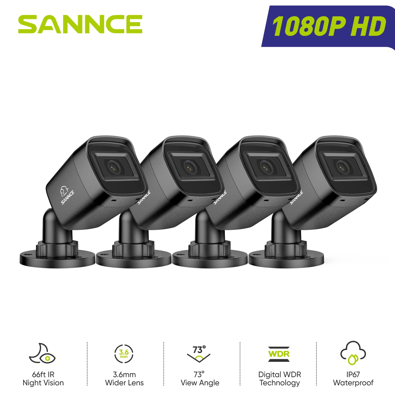 

SANNCE 1080P HD TVI Bullet Security Cameras 2/4pcs Outdoor Night Vision Cameras Home Surveillance Motion Detection Remote Access