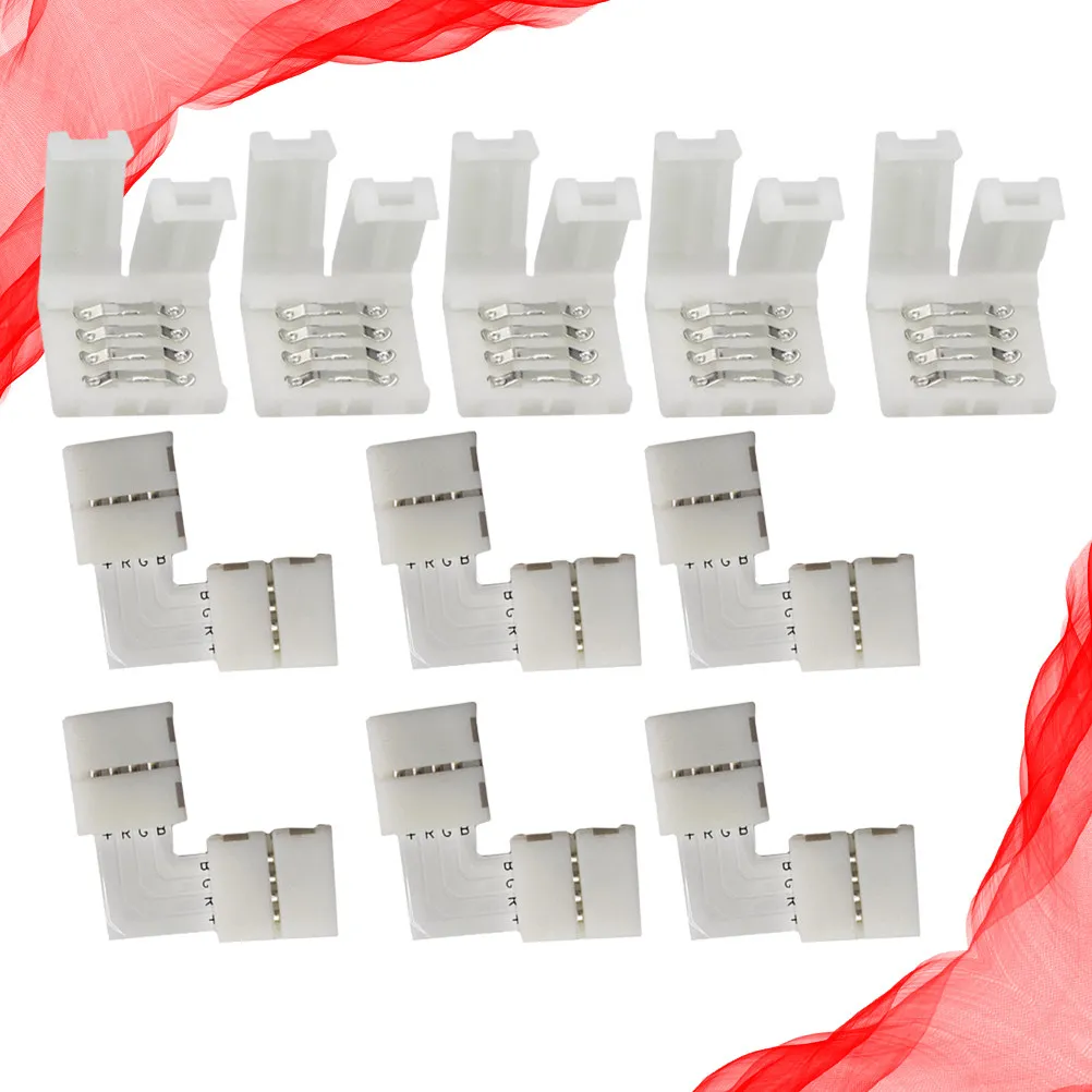 20Pcs Rgb LED Connector Solderless Quick Buckle Connector Color Strip Adaptor L Shape Straight Connectors