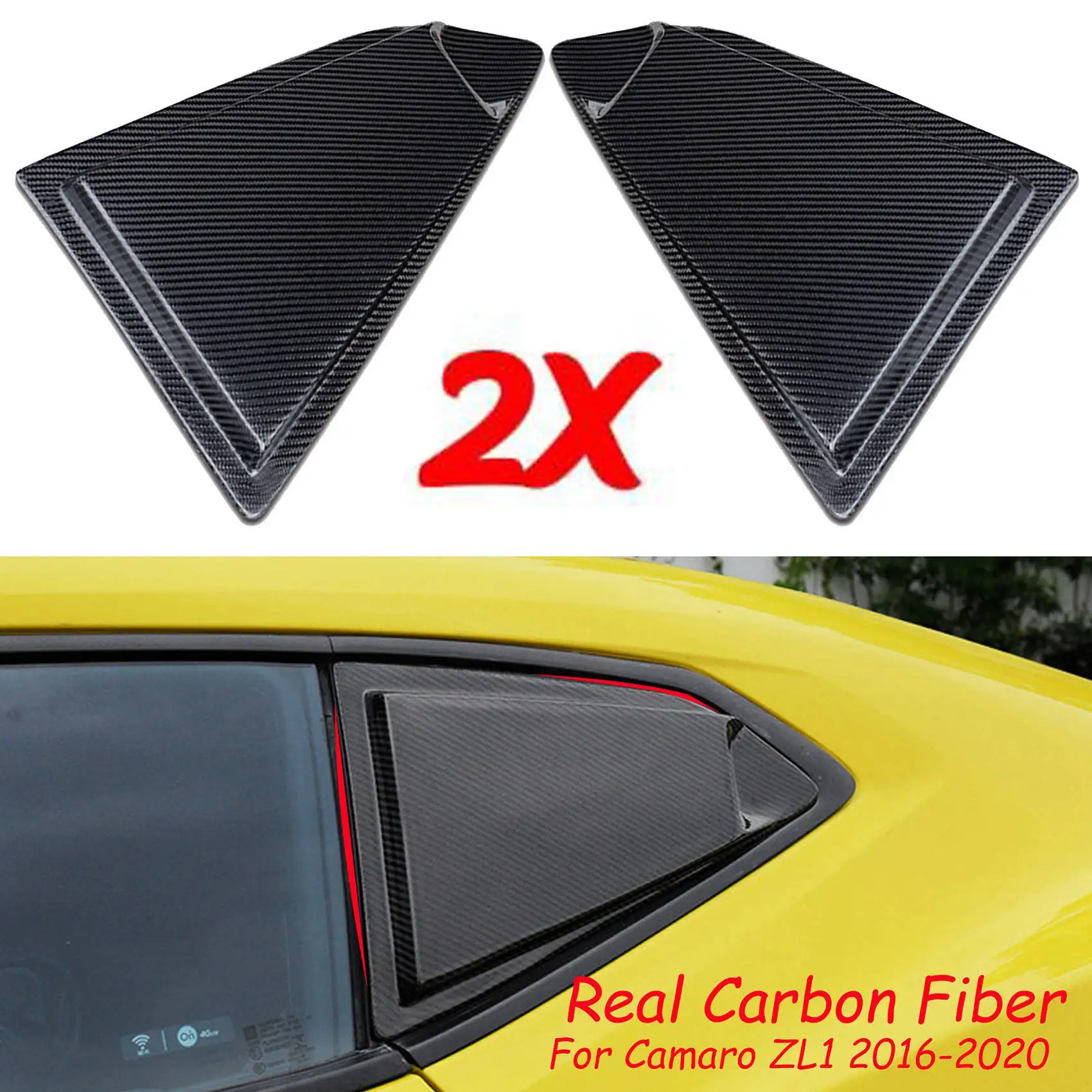 Rear Window Side Louvers Vent Cover Stickers, for Chevy Camaro ZL1 2016-2019 Window Blinds Trim Carbon Fiber