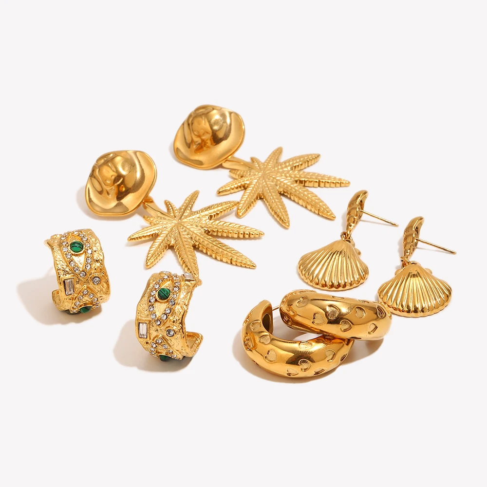 Starfish Love Circle Cochlear Conch Irregular Streamlined Holiday Hat Coconut Tree 18K Gold Plated 316L Stainless Steel Earrings