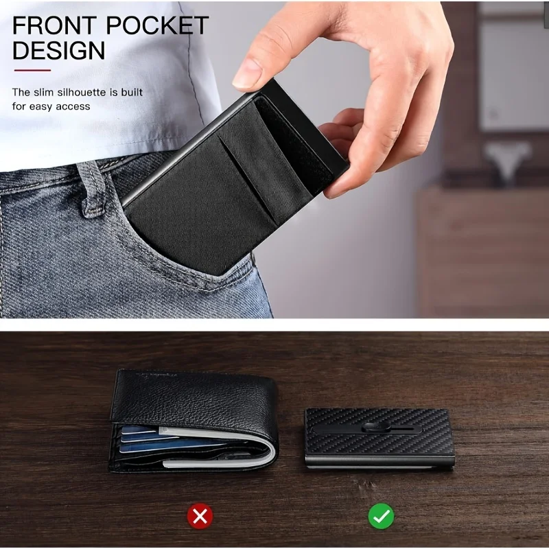 Carbon Fiber Pattern Walnut Wood Grain Credit Card Holder with Adhesive Backing Card Box