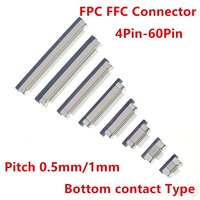 

FPC FFC socket 0.5mm 1.0MM Pitch 4 5 6 8 10 12 16 18 20 26 28 30 40 50 54 60 Pin Bottom contact Type Ribbon Flat Cable Connector