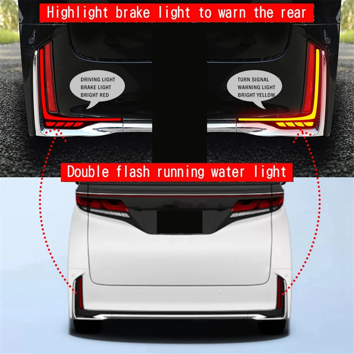 Car LED Rear Bumper Reflector Dynamic Brake Light Tail Lamp for VELLFIRE 40 Series 2023+ Turn Signal Light