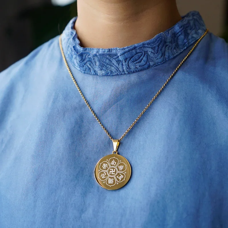 Titanium Steel Shurangama Pendant Great Mercy Mantra Demand Transit Amulet Six Word Religious Necklaces Scripture Knot Sutra