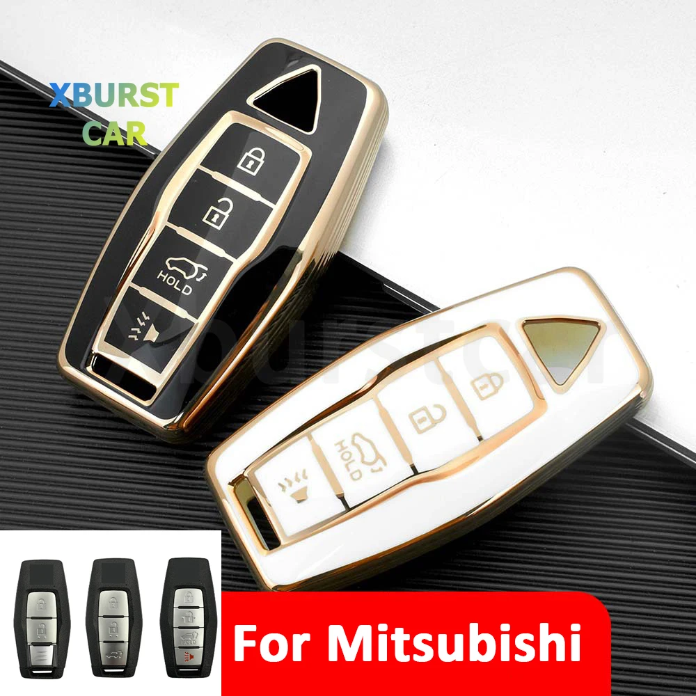 2/3/4 Buttons Gold Edge TPU Car Key Case Cover For Mitsubishi Outlander 2022 2023 2024 Control Remote Shell Fob Protector Holder