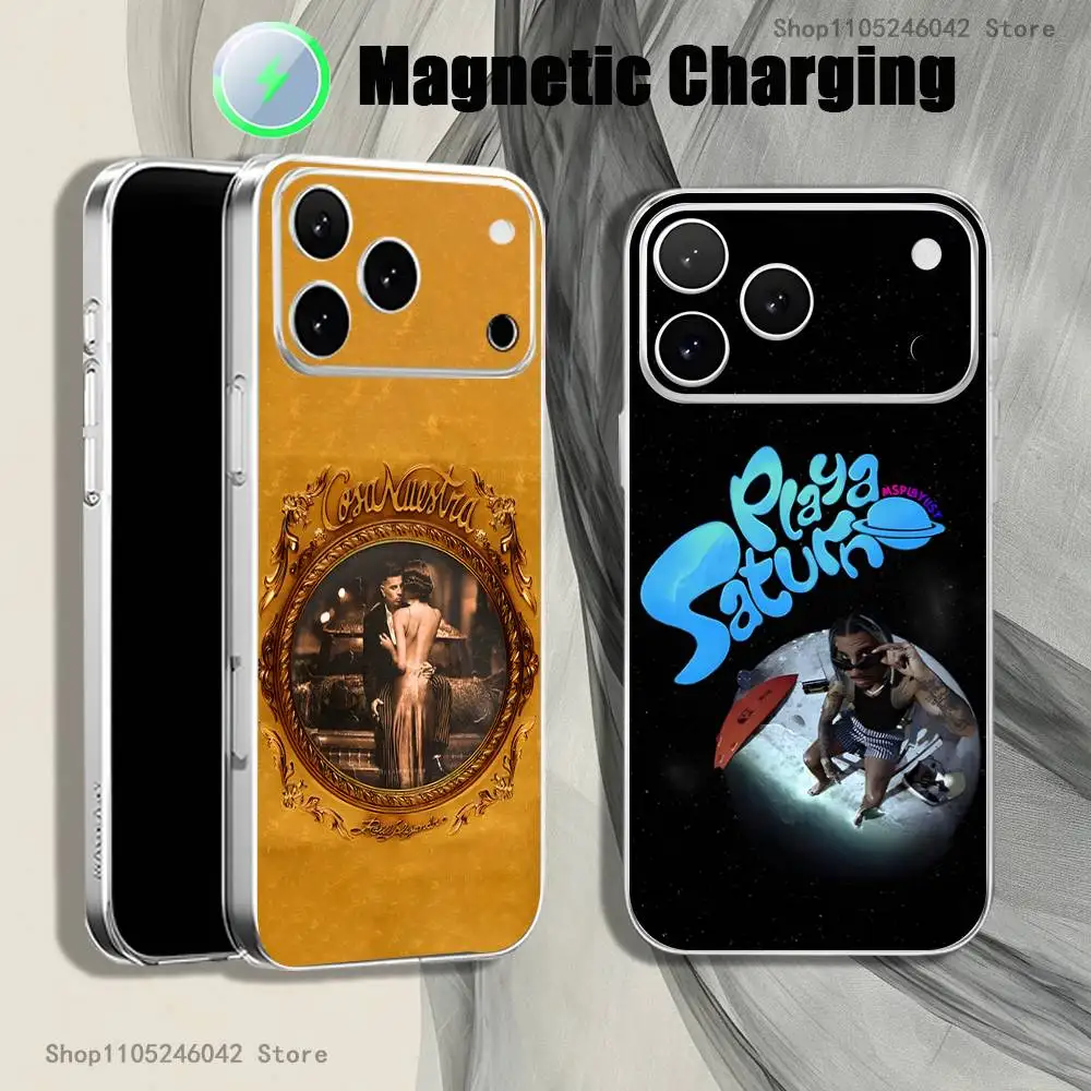 

Singer R-Rauw Alejandro For iPhone 17,16,15,14,13,12,11,Pro,Max,Plus Magnetic Wireless Charging Transparent White Phone Case