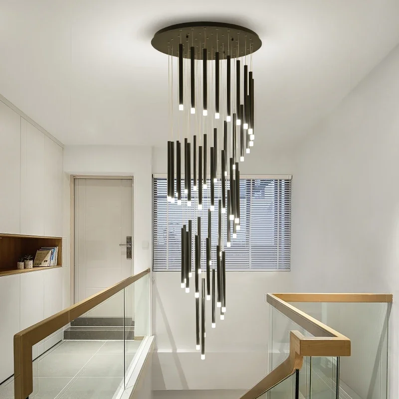 

Modern LED Chandelier Minimalist Duplex Floor Fashion Atmosphere Nordic Living Room Lamp Villa Spiral Staircase Long Hanging