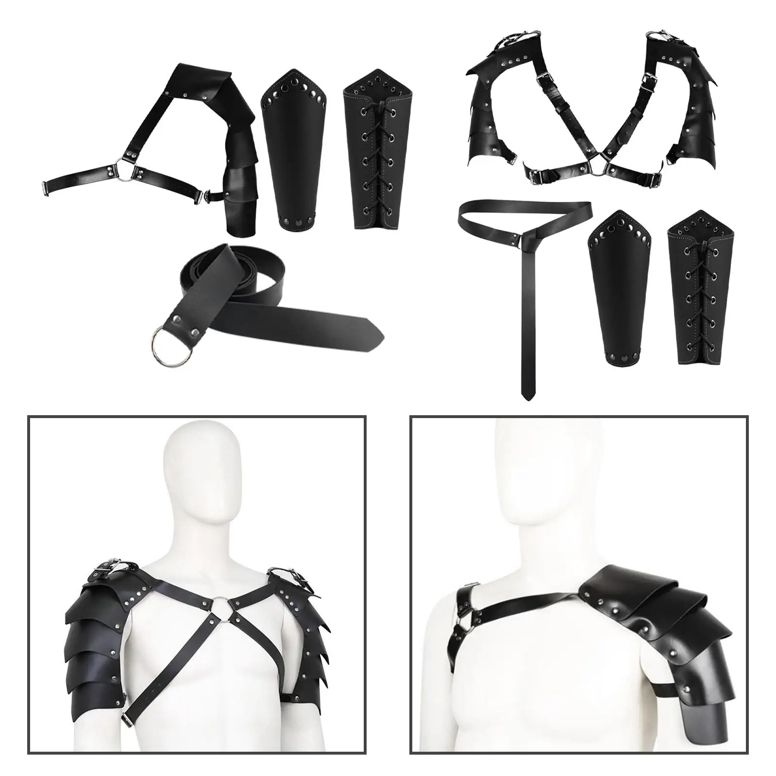 Cinturón de Cuero PU, Correa de Hombro y Muñequera, Accesorio de Disfraz de Caballero Medieval para Hombre, Disfraz Retro de Soldado Caballero
