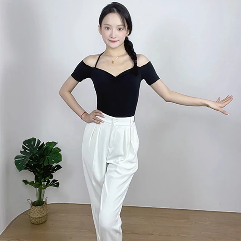 New Latin Dance Pants Women Ballroom Dance Practice Trousers Cha Cha Rumba Dance Clothing Thin Style High Waist Pants DNV18249