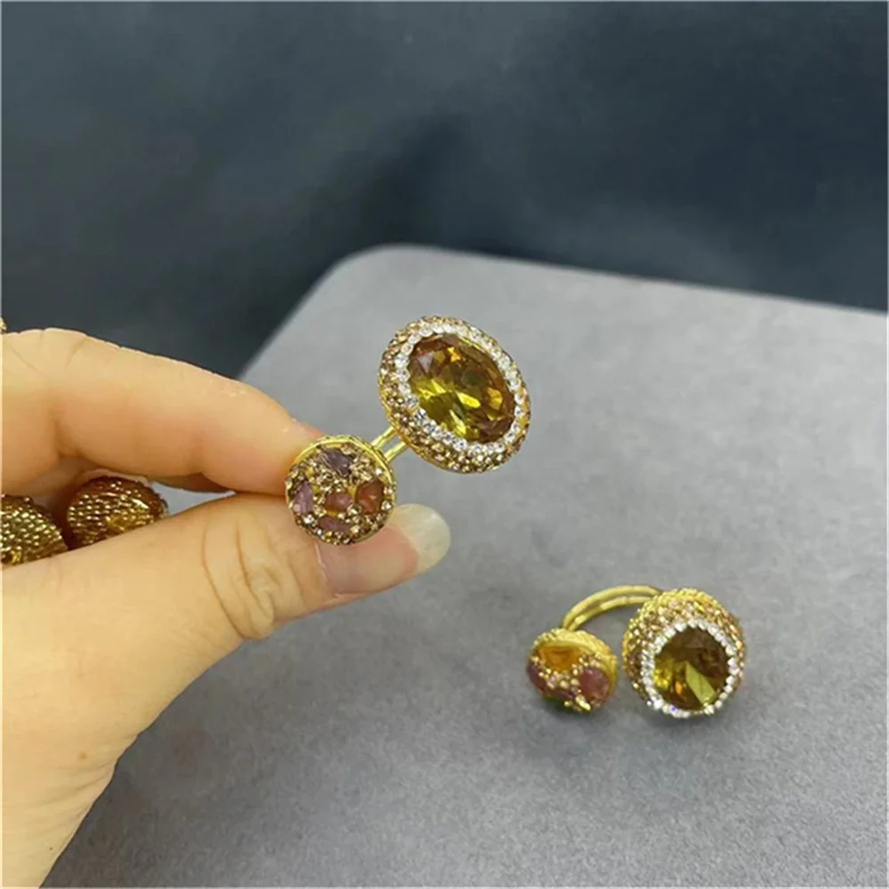 Round Zultanite Crystal Rhinestone Index Finger Ring Jewelry for Women Diaspore Stone Color Change Sudan Quartz Wholesales