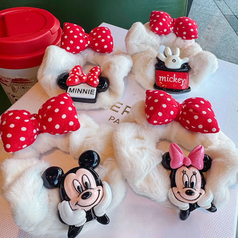 Miniso three-dimensional mouse bow plush large intestine hair ring cute soft girl pink hair rope hair accessories leather band