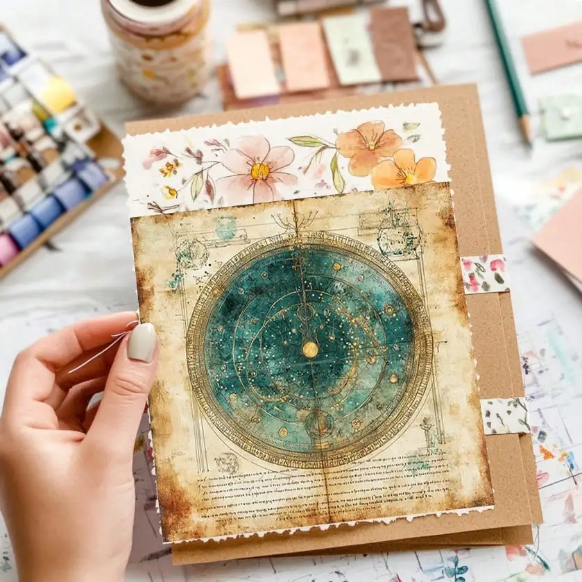 36 매 레트로 별이 빛나는 하늘 스크랩북 종이 팩, 편지지 빈티지 아트 공예 패턴 스크랩북 종이 (점프 저널 플래너용)