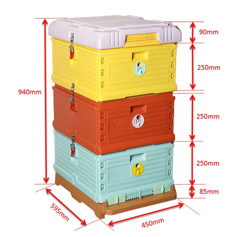 2023 Luxury 3 Layers Insulation Plastic Beehive, Super Solid Langstroth Beehive 10 Frames Plastic Beehives Top Bee Feeder