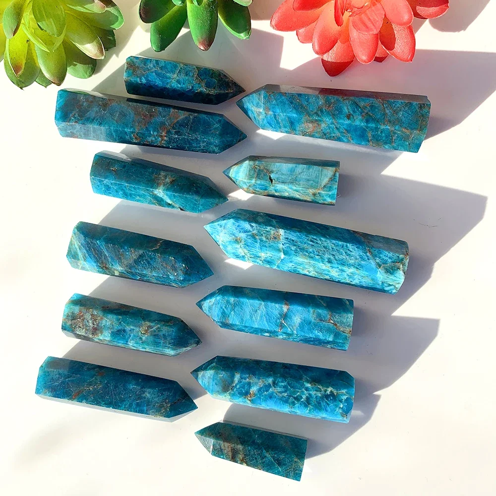 Natural Healing Crystal Blue Apatite Single Point Wand Reiki Polished Gemstone Obelisk